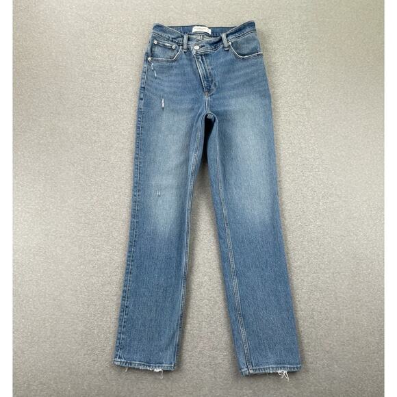 Abercrombie & Fitch Jeans Womens 27/4 Blue 90s Straight High Rise Criss-Cross - Picture 1 of 16